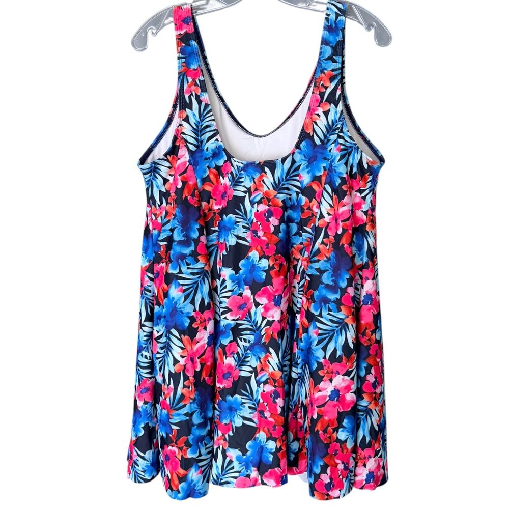 BloomChic One-Piece Floral Swim Dress Women's 14/16 Tummy Control Blue Pink NEW - Picture 2 of 7